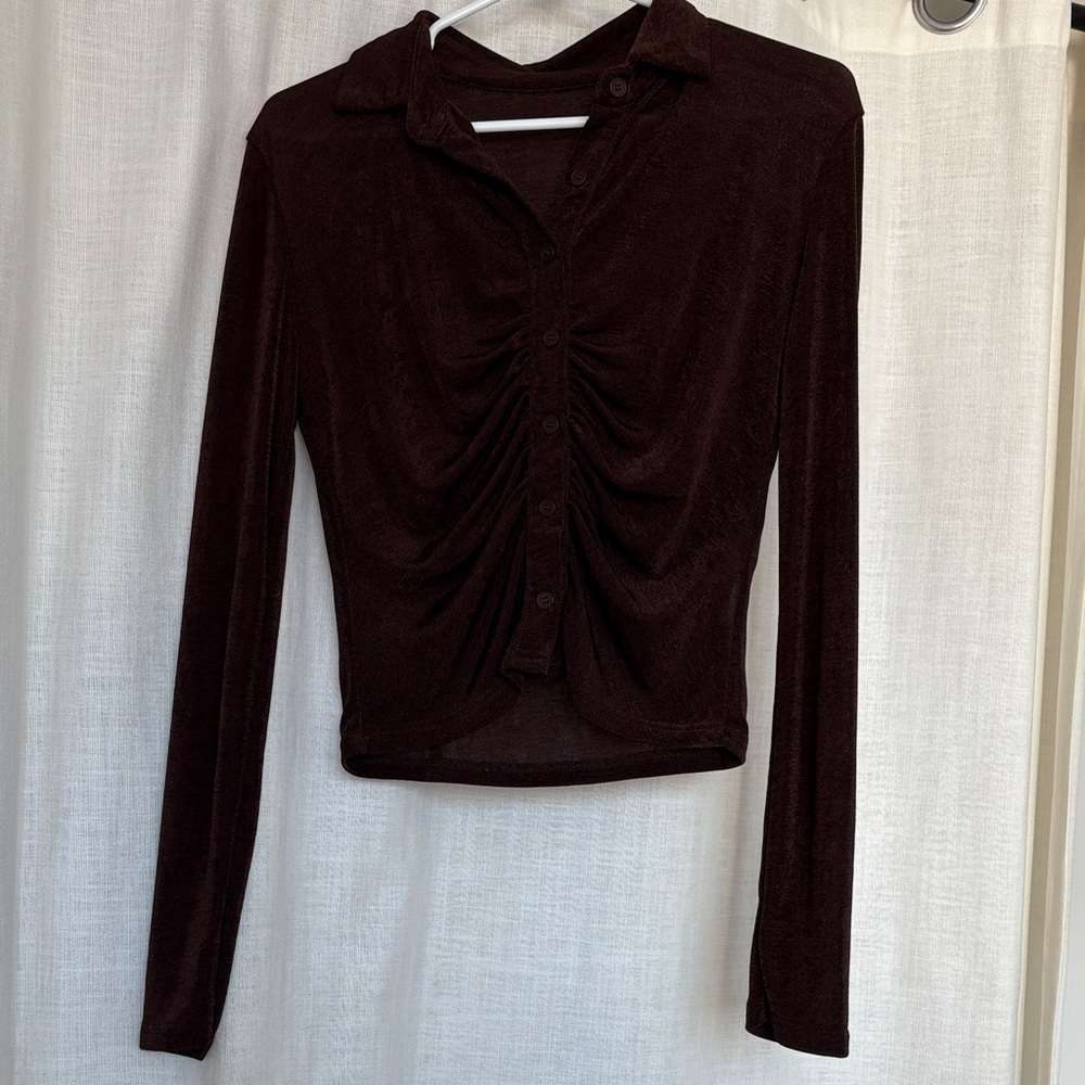 Elegant Brown Ruched Women's Top